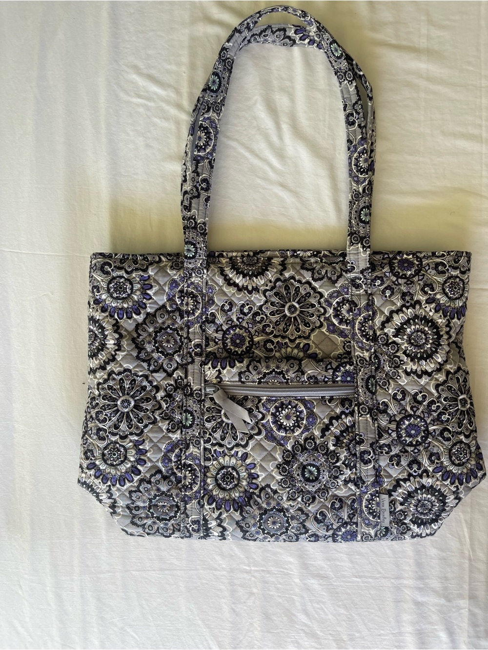 Vera Bradley Quilted Tote in Gray, Purple and Black Floral Medallion
